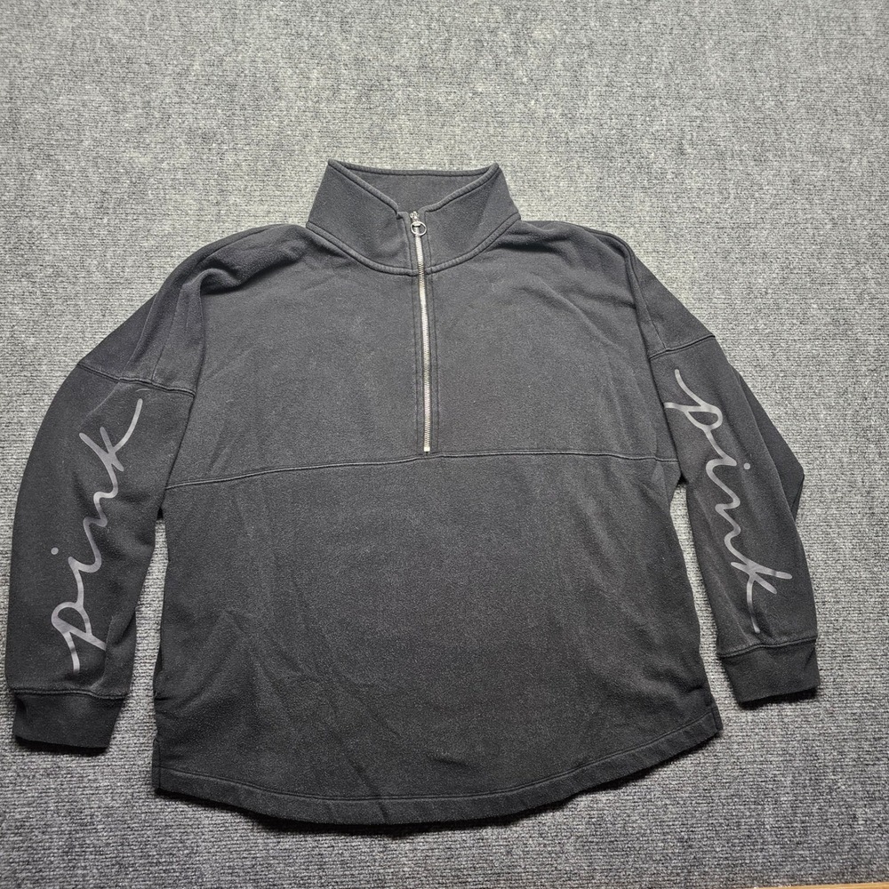 PINK Victoria's Secret Quarter Zip Pullover Black Logo Sweatshirt Large